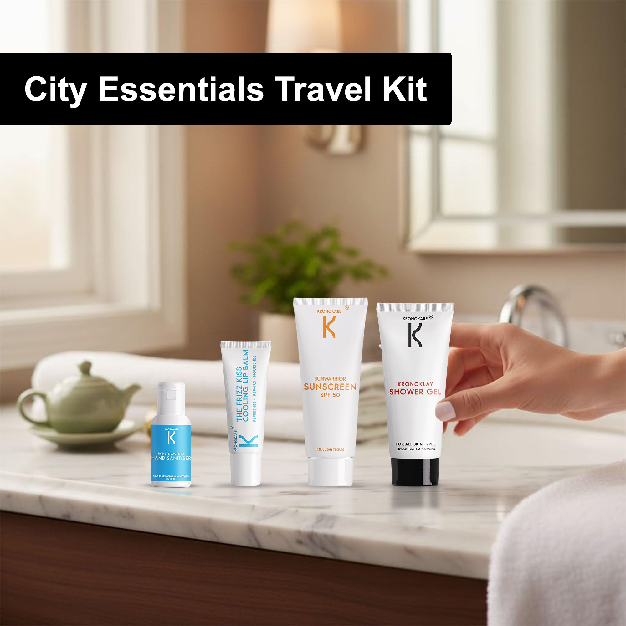 City Essentials Travel Kit - Shower Gel, Sunscreen, Lip Balm, Hand Sanitiser