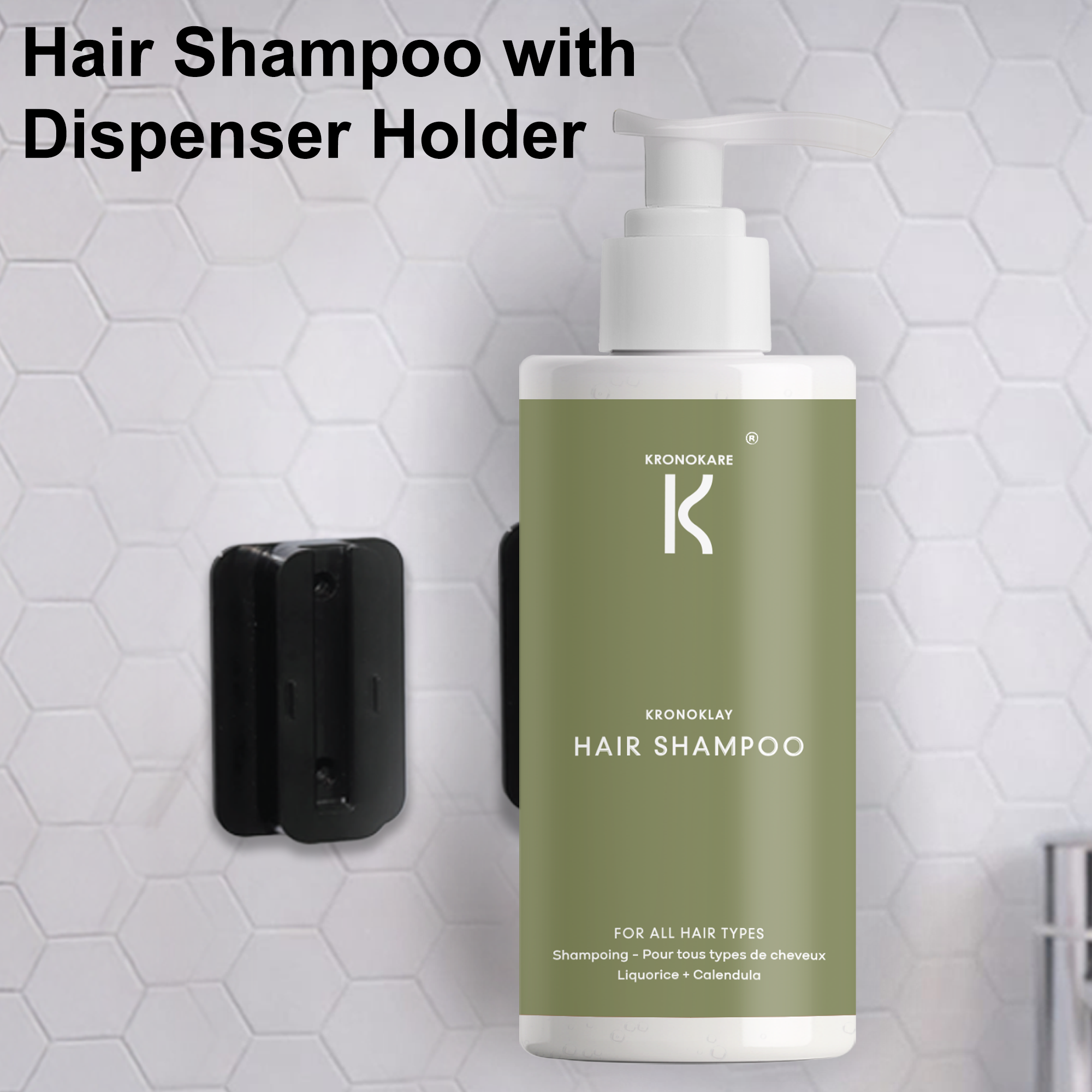 Hair Shampoo - Kronoklay - 550 ml with Wall Dispenser Holder