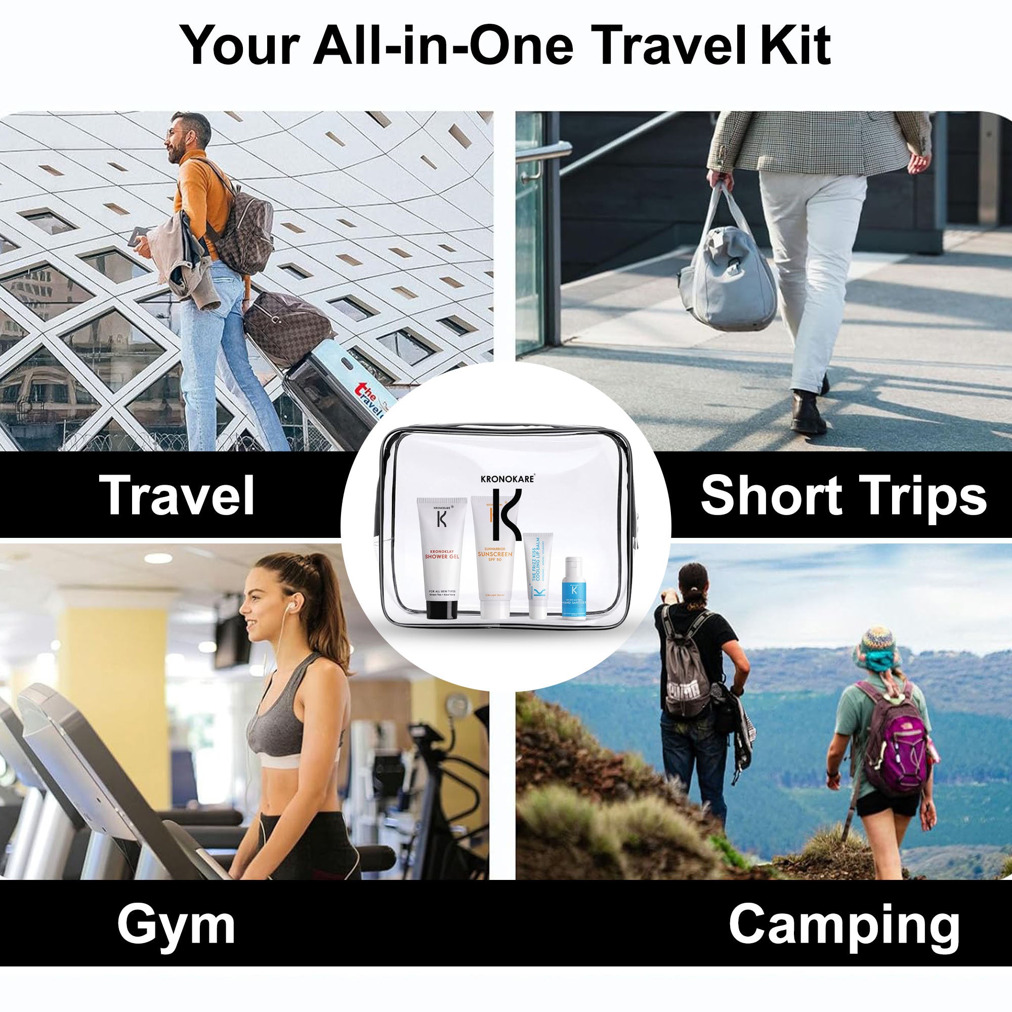 City Essentials Travel Kit - Shower Gel, Sunscreen, Lip Balm, Hand Sanitiser